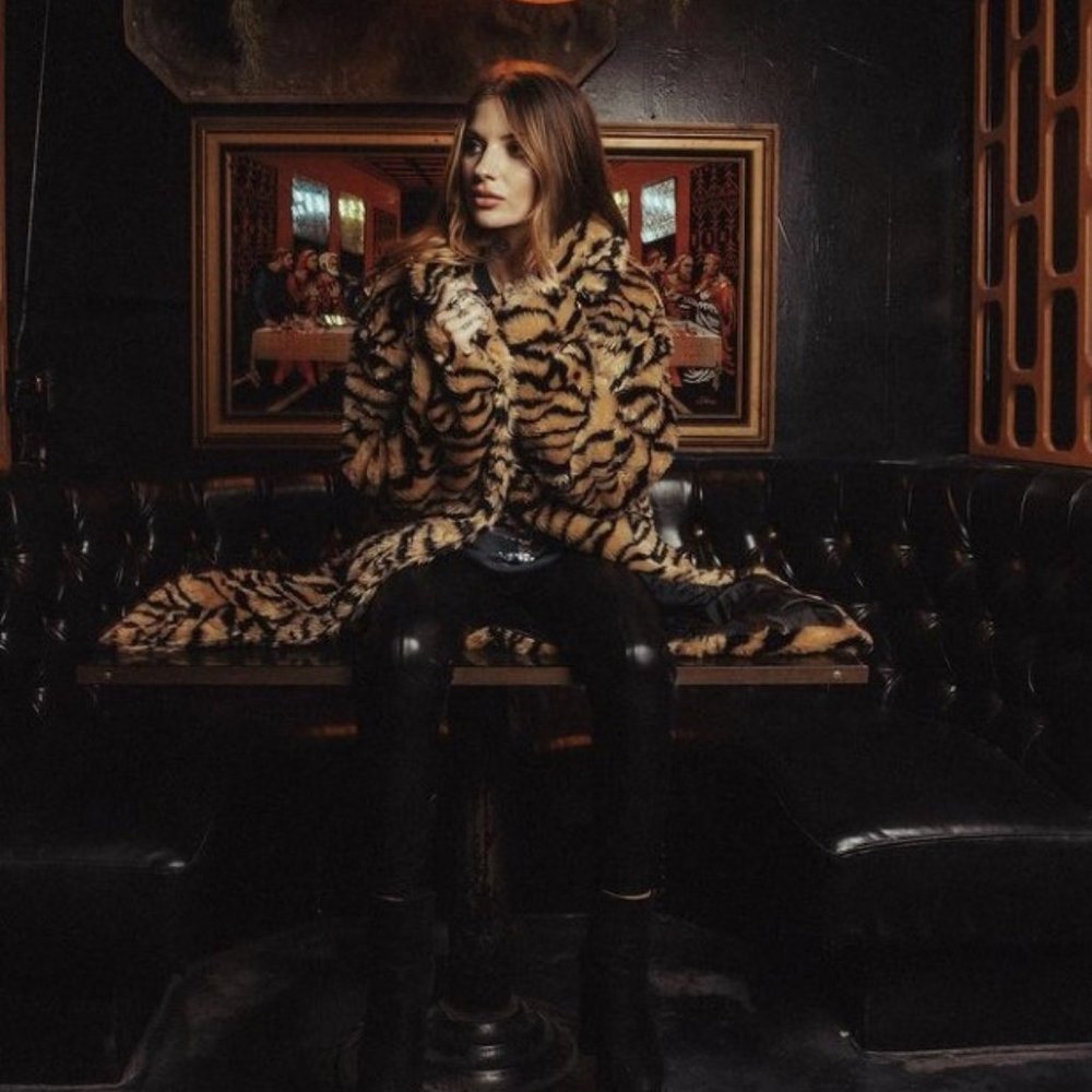 REVOLVE Faux Fur Tiger Stripe Coat in Tan and Black - Picture 3 of 8